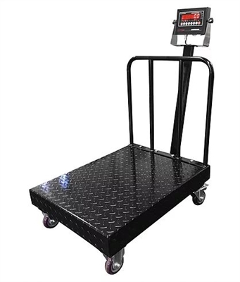 1000 lb x 0.2 lb Bench Scale 32" x 24"  - NTEP Diamond Plate Cover with Backrail and Wheels