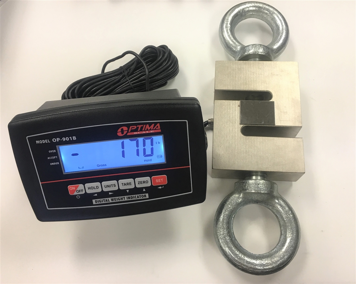 20,000 lbs x 2 lb Crane Scale - S Type Load Cell with LCD Indicator